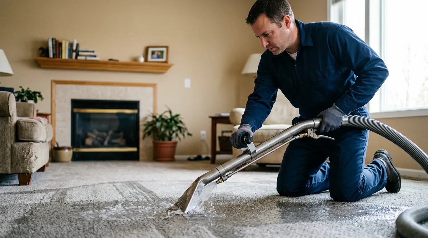 Water damage restoration technician working near Beachwood, NJ